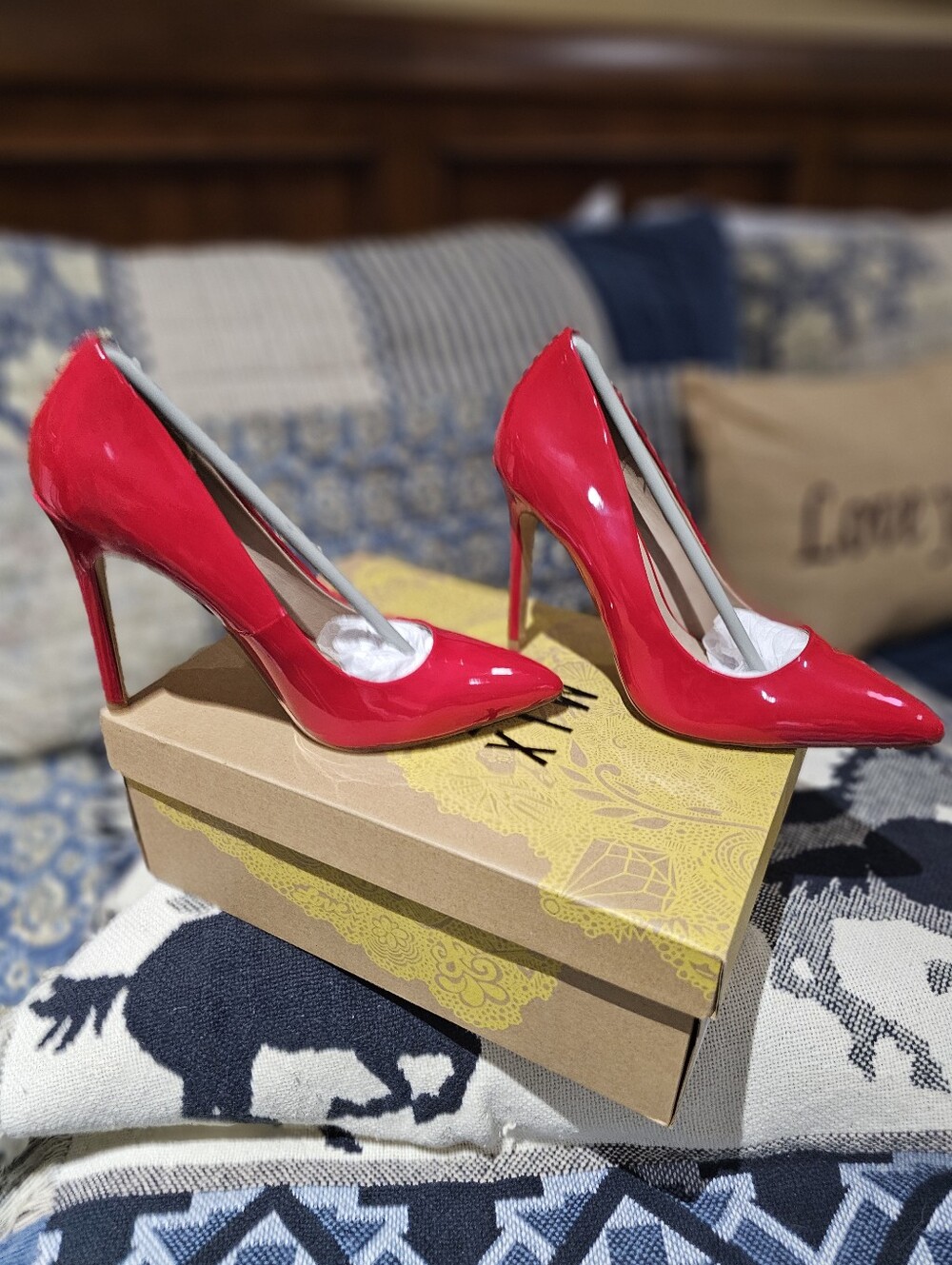 Red Patent Pointed-Toe Pumps - Picture 2 of 6